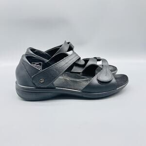 Revere Sandals Womens 11 W Black Leather Geneva Adjustable Strap Comfort Walking